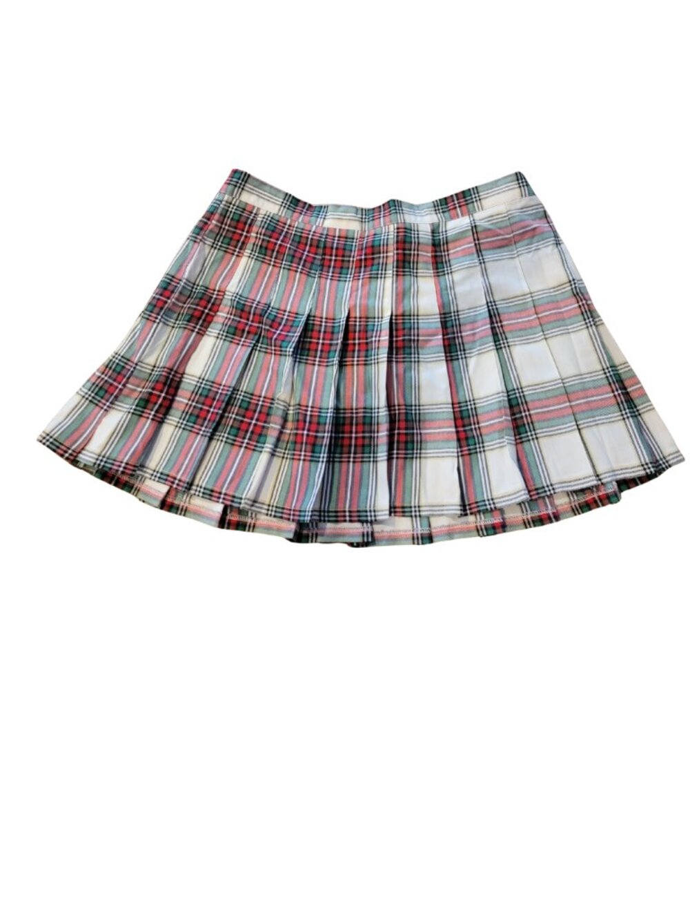Aerie Pleated Plaid Mini Skirt Red/Green/Black/White Tartan